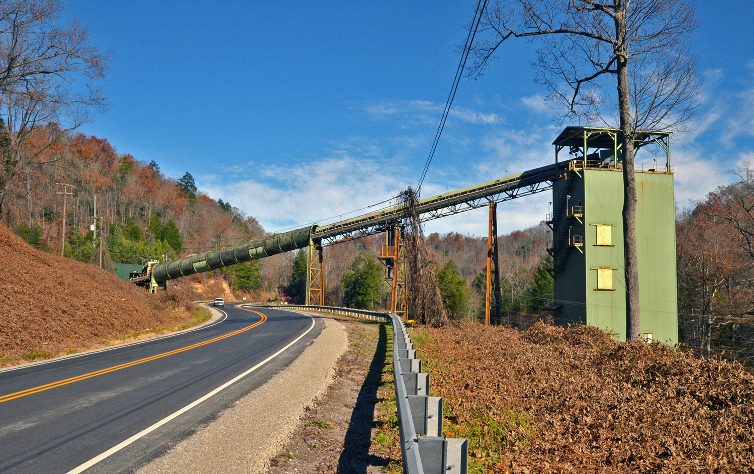A coal conveyor belt crosses a road in Wise County in far southwestern Virginia coal country.