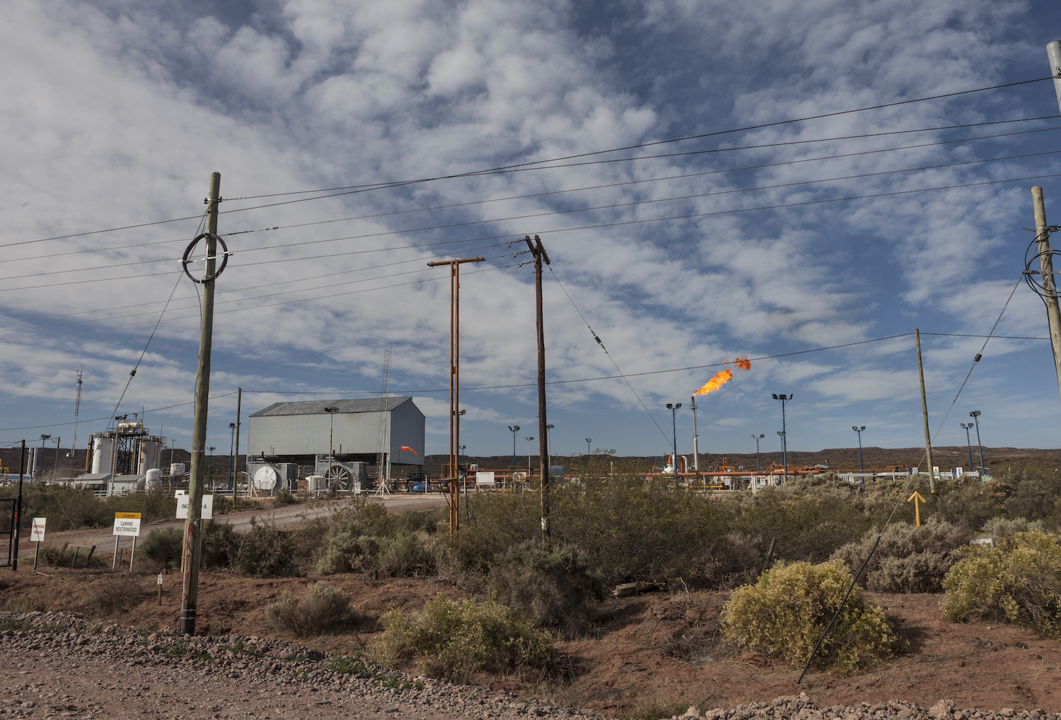 Flare at YPF's gas separator plant in Tratayen near Añelo