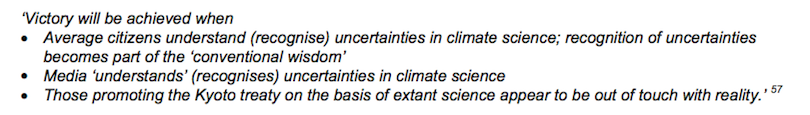 Text from the American Petroleum Institute memo on sowing doubt about climate change.