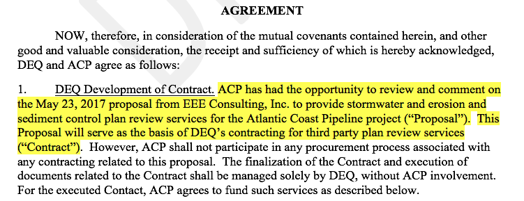 Memorandum of agreement between Virginia DEQ and Dominion showing Dominion's review of the third party contractor's work proposal