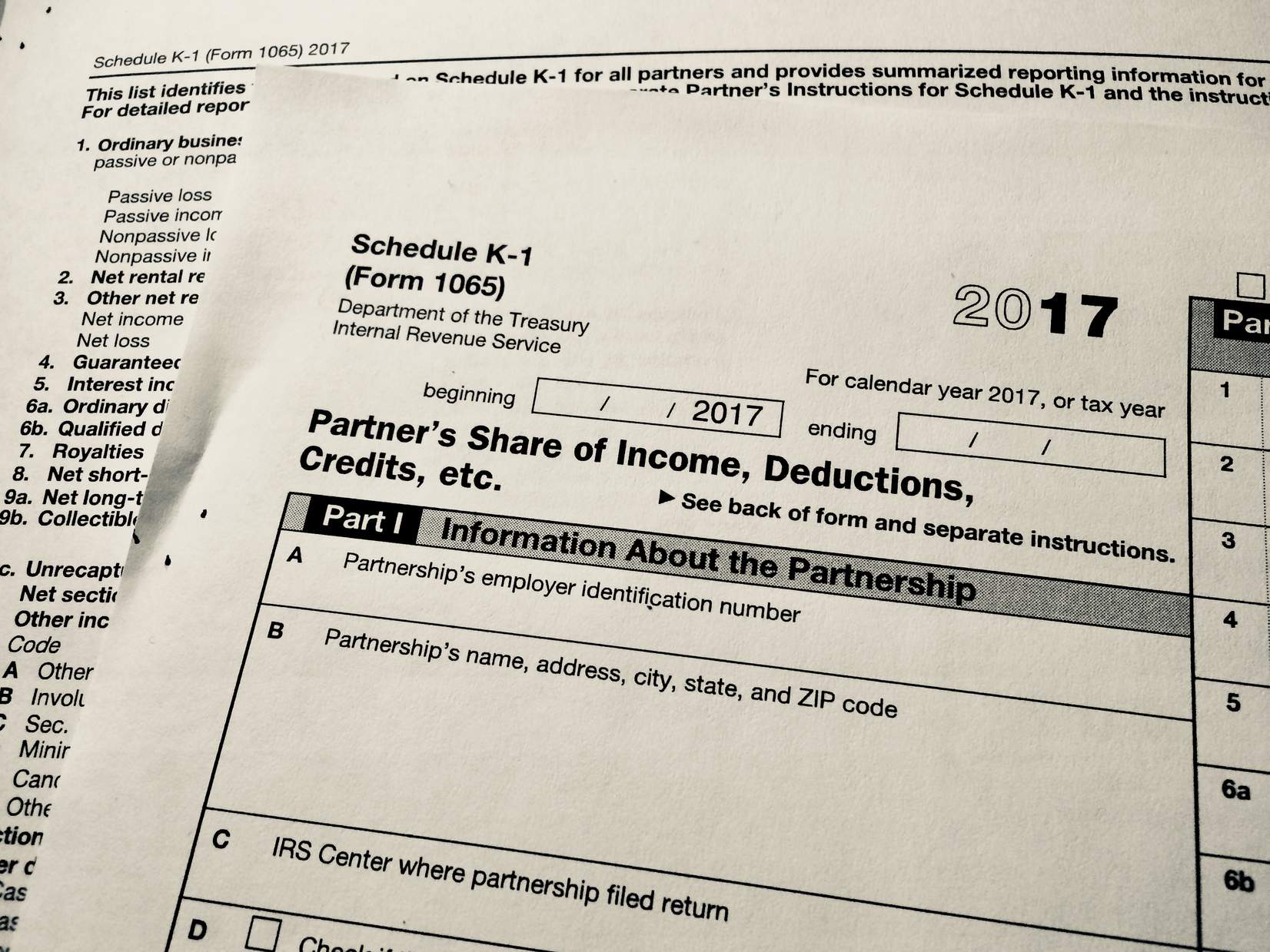 Schedule K-1 tax form for master limited partnerships