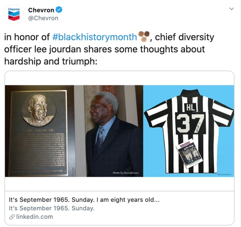 Chevron tweet for Black History Month
