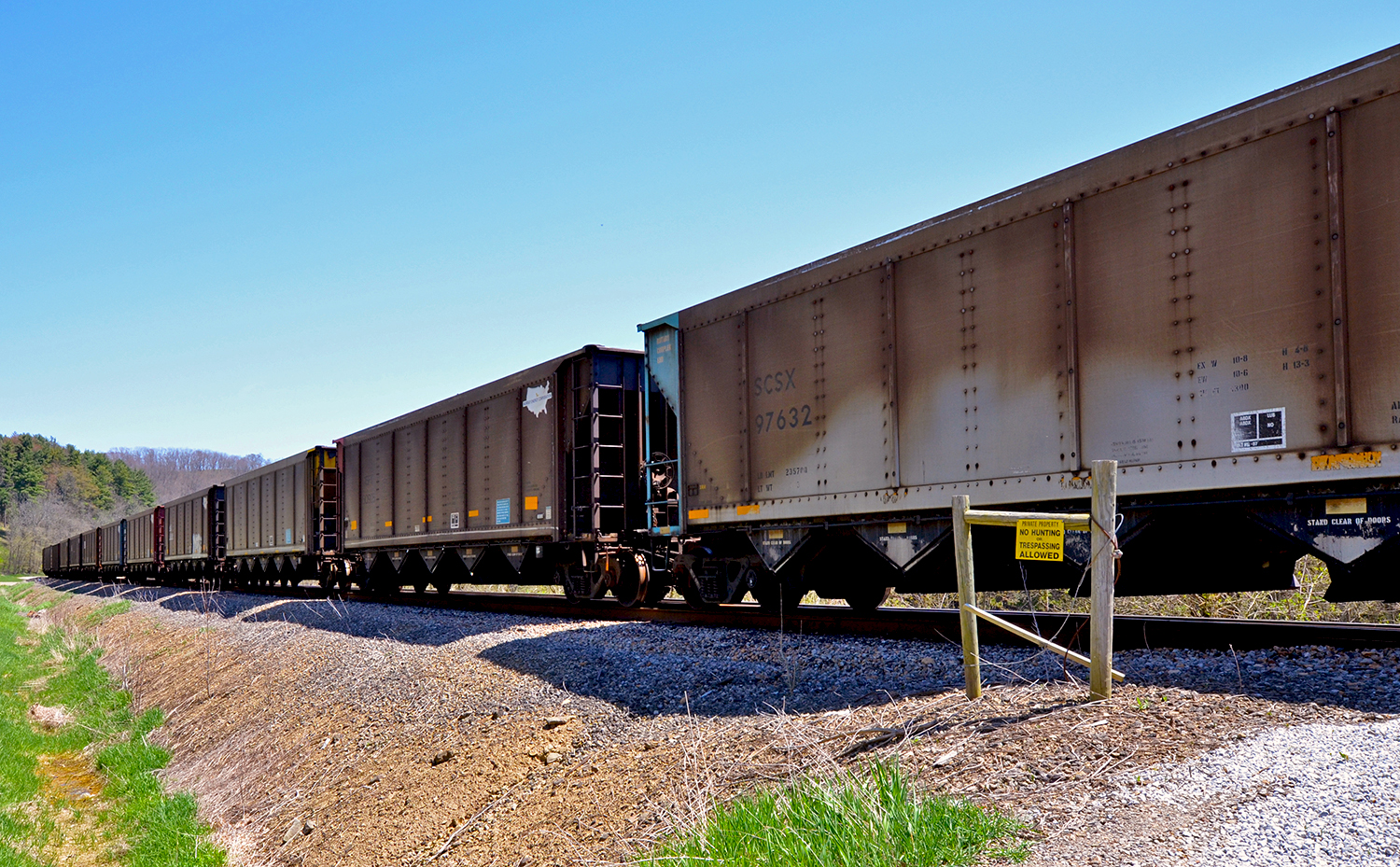 A train sits on railroad tracks in eastern Ohio as it waits to be loaded with coal from a Murray Energy mine.