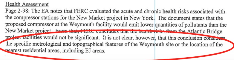 EPA assessment about Weymouth facility