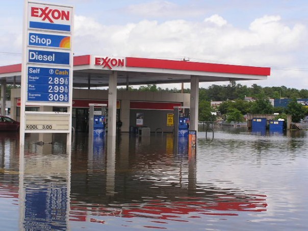 Flooded Exxon gas station