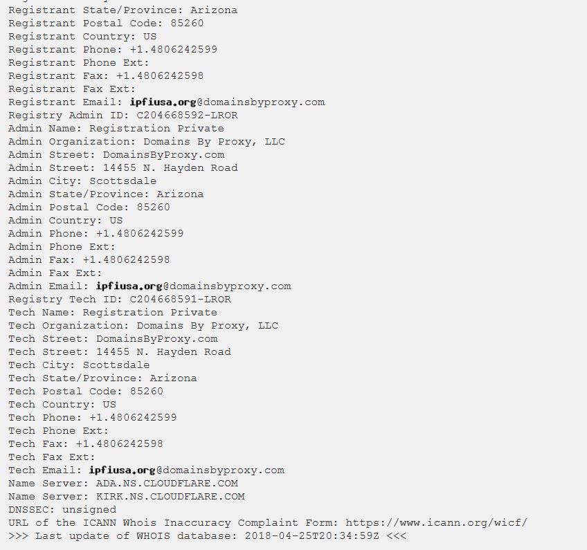 IPFI Whois date of change record to Domains by Proxy