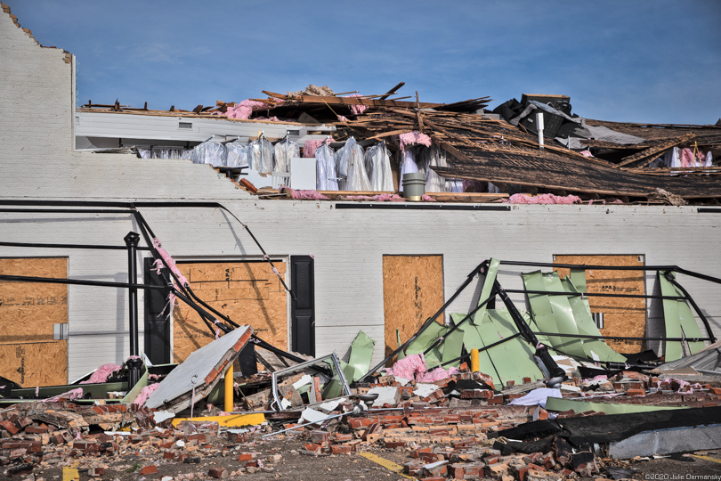 A damaged wedding dress shop in Lake Charles, Louisiana