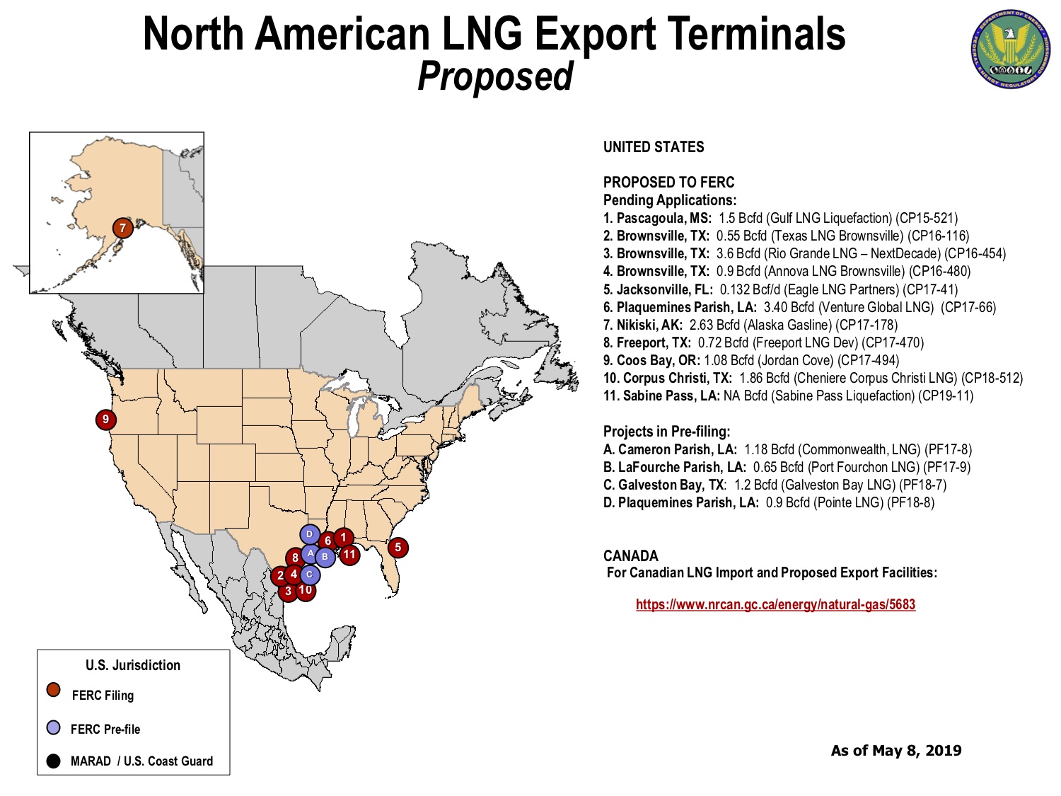 Proposed North American LNG export terminals