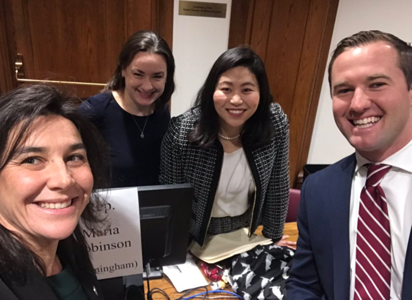 GreenTeamMA supporters State Representatives Christina Minicucci, Lindsay Sabadosa, Maria Robinson, and Patrick Kearney.