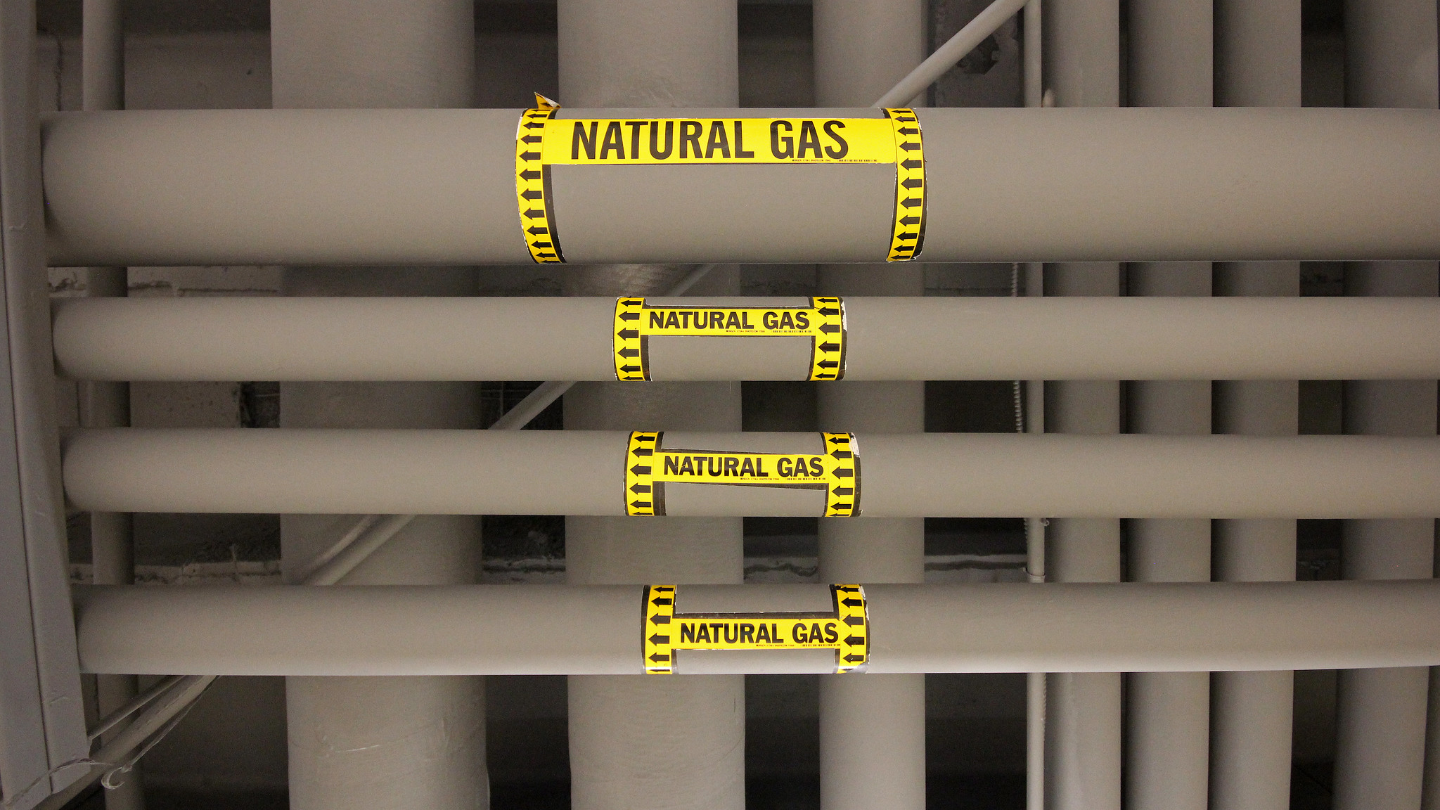 Natural gas pipes in a parking garage in Rivercenter Mall in San Antonio