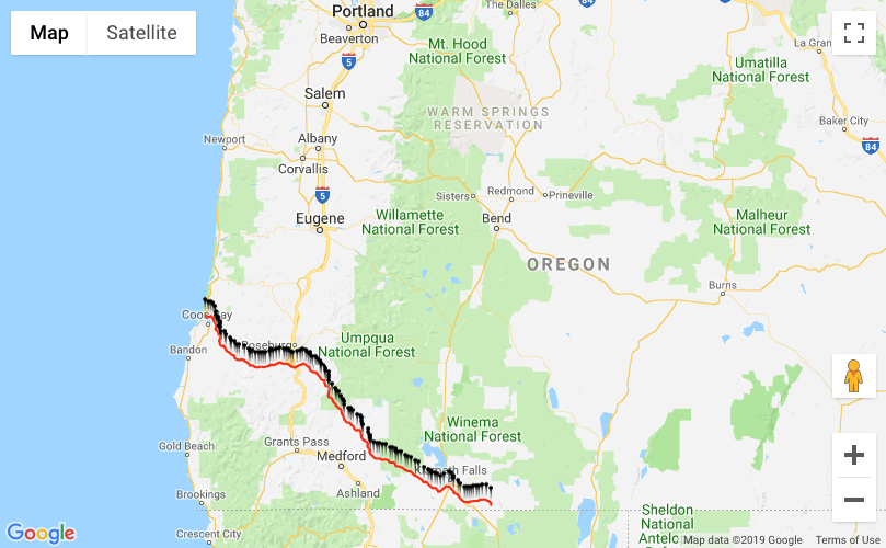 Map of Jordan Cove LNG terminal and Pacific Connector gas pipeline in Oregon