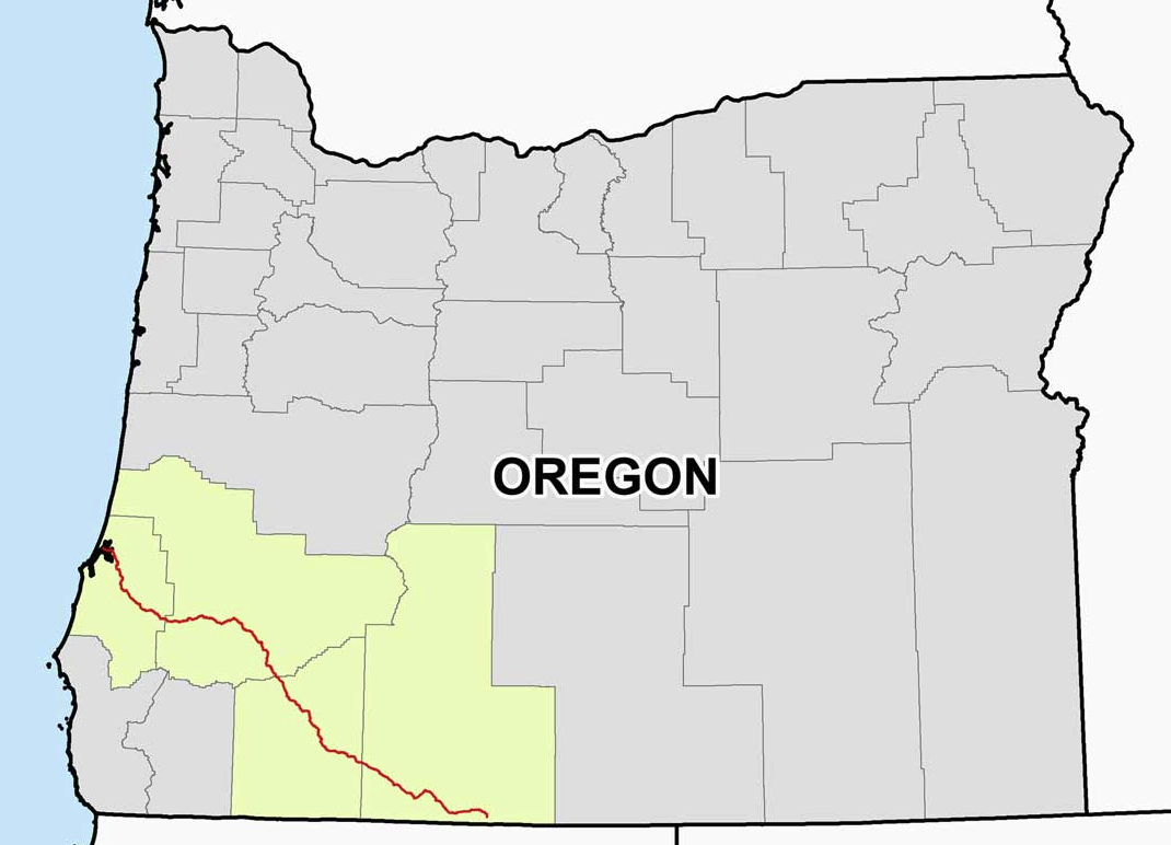 Pacific Connector gas pipeline path through Oregon to Jordan Cove LNG terminal in Coos Bay