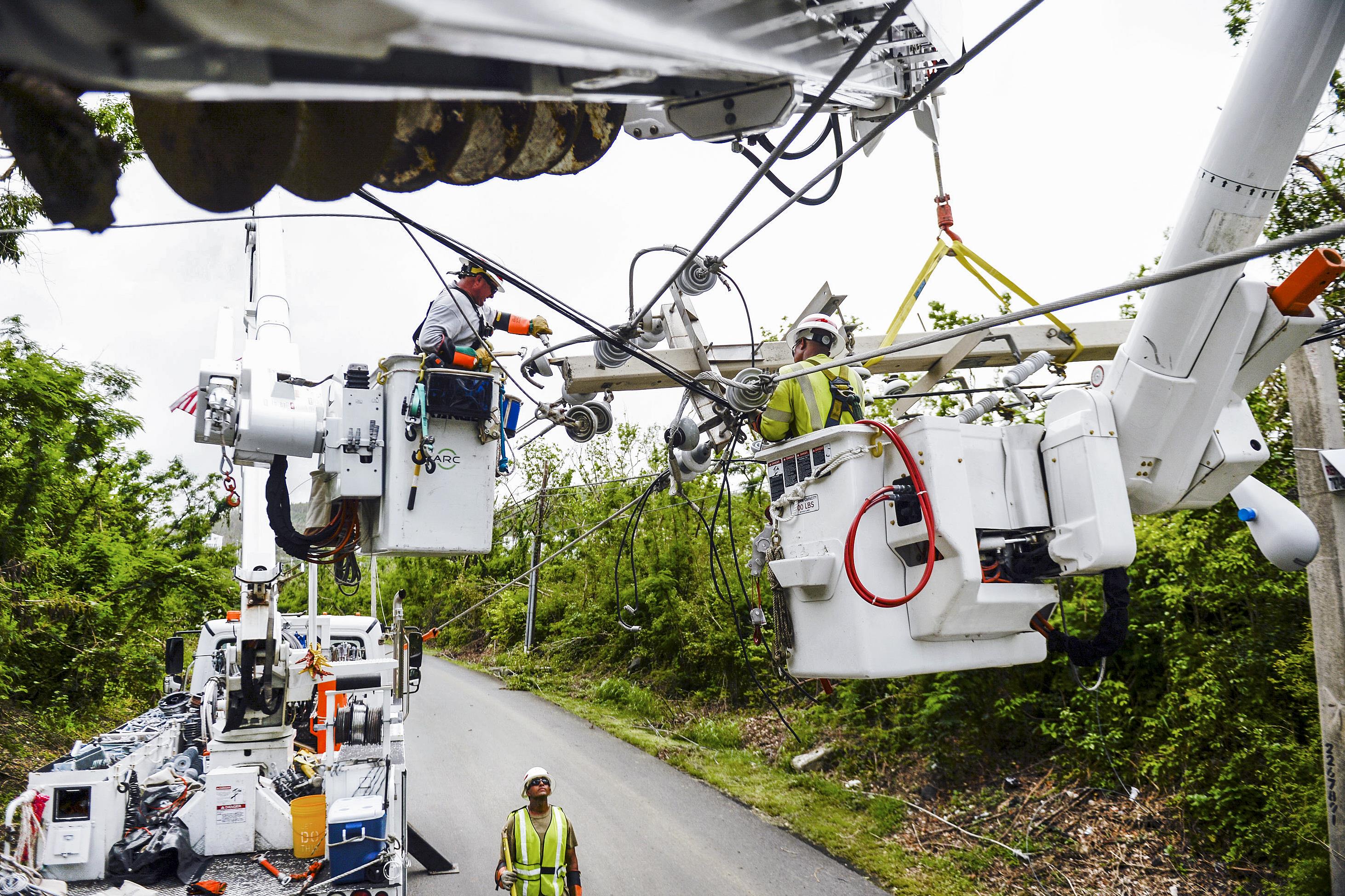 Power line repair after Hurricane Maria hit Puerto Rico