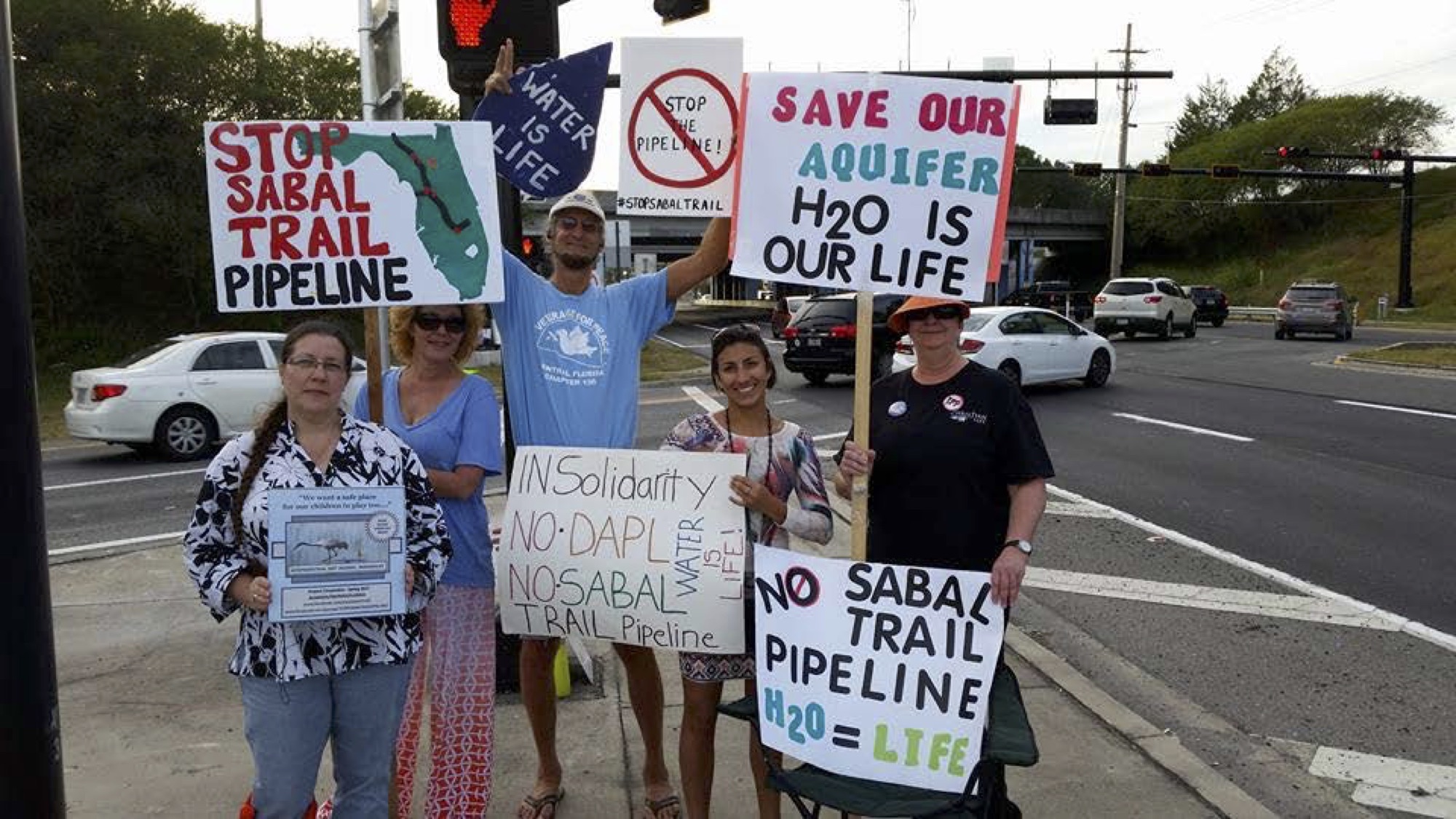 Protesters against the Sabal Trail pipeline demonstrate in Gainesville, Florida