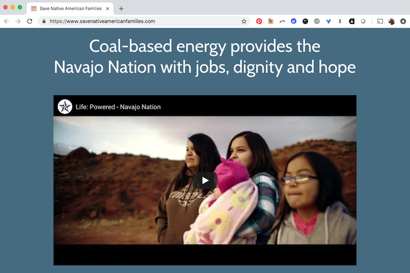 Screen shot of Texas Public Policy's video about the Navajo Generating Station on the website Save Native American Families