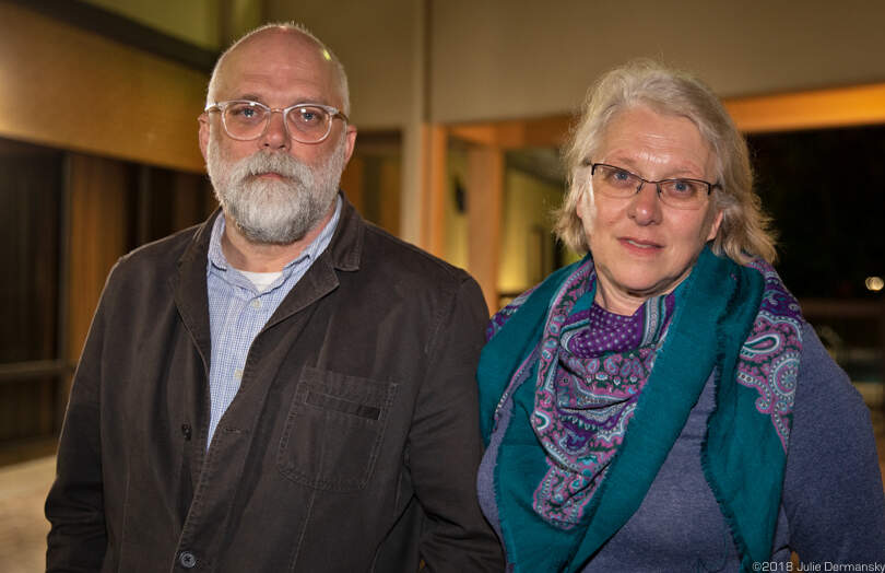 The Aaslestads in front of a hotel the night after a December 2018 court decision