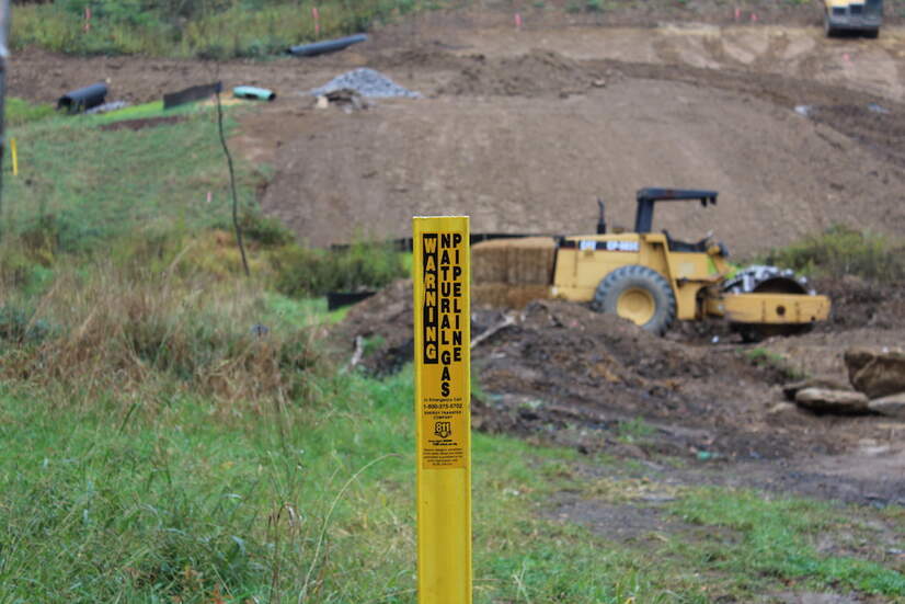 A natural gas pipeline warning at a Pennsylvania pipeline construction site. 