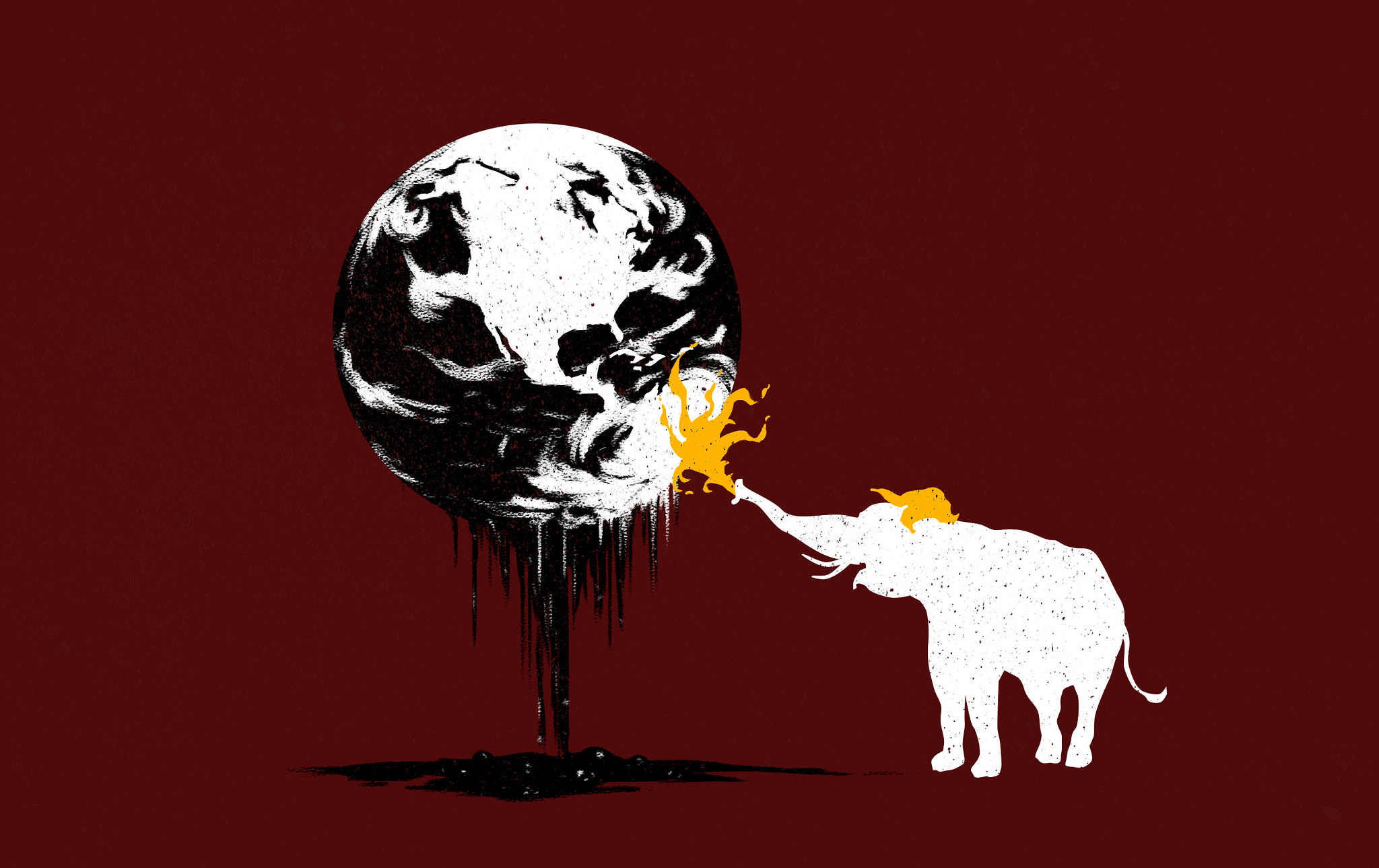 Illustration of Trump as GOP elephant and burning planet