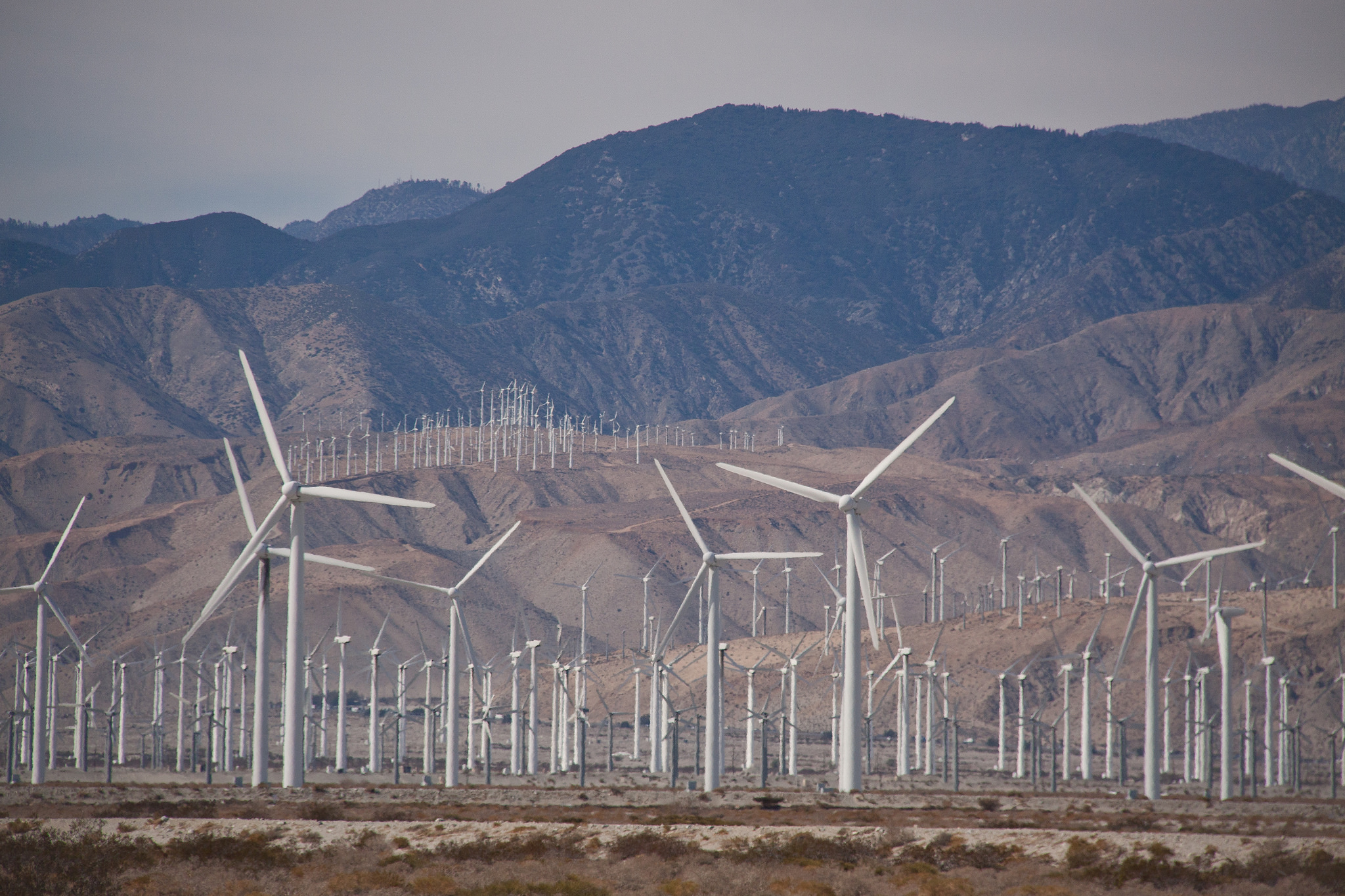 Wind turbines in the hills outside of Palm Springs, California