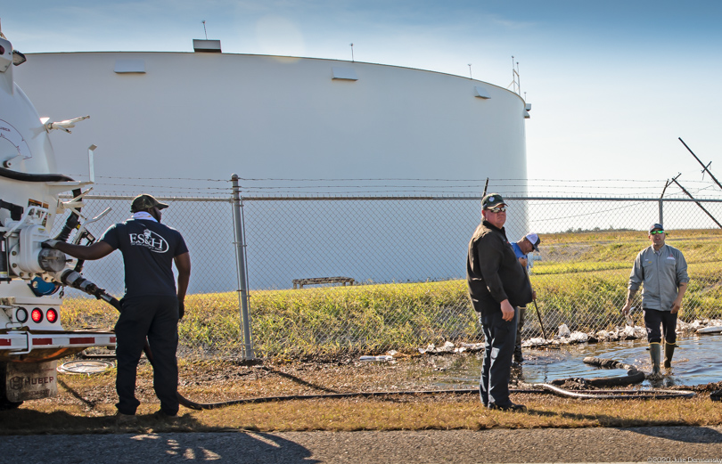 Clean-up crew at Harvest Midstream, cleaning up an oil spill in Chauvin, Louisiana, after Hurricane Zeta.