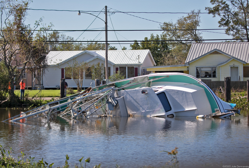 Toppled shrimp boat in Chauvin, Louisiana, after Hurricane Zeta hit in October.