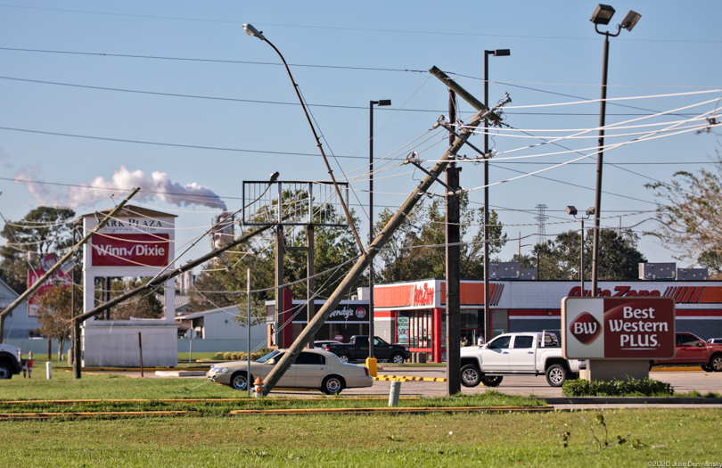 Downed power lines in Chalmette, Louisiana, near New Orleans, following Hurricane Zeta.